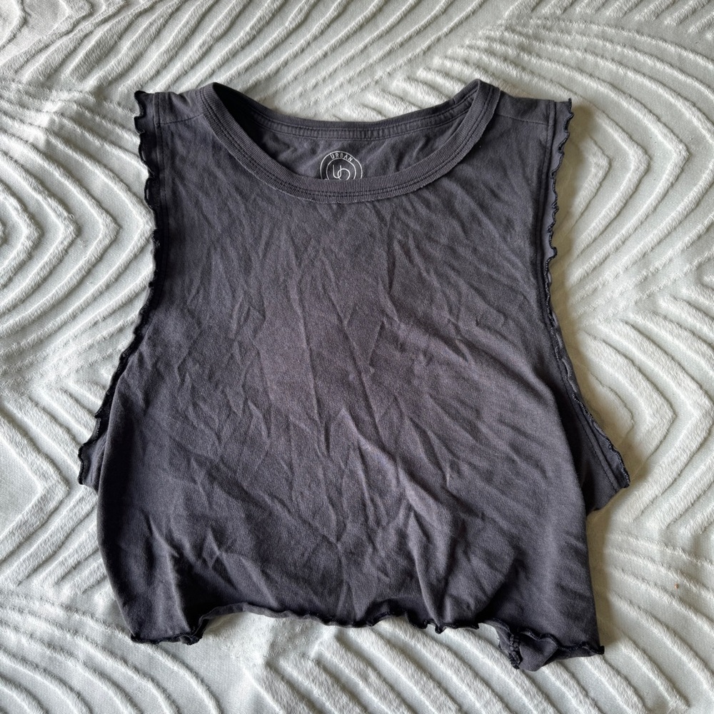 Grey Scalloped Cropped Muscle Tank
